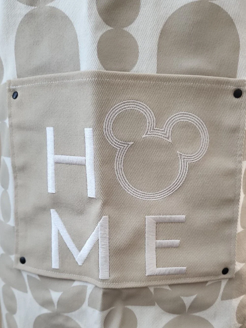 Disney Mickey Mouse Neutral Beige Geometric Cotton Apron with 'HOME' Pocket